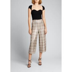 Alice + Olivia Black Top with Plaid Wide Leg Pants